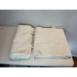 2 Pottery Barn Pick-Stitch Handcrafted Cotton/Linen Quilted King Shams Ivory